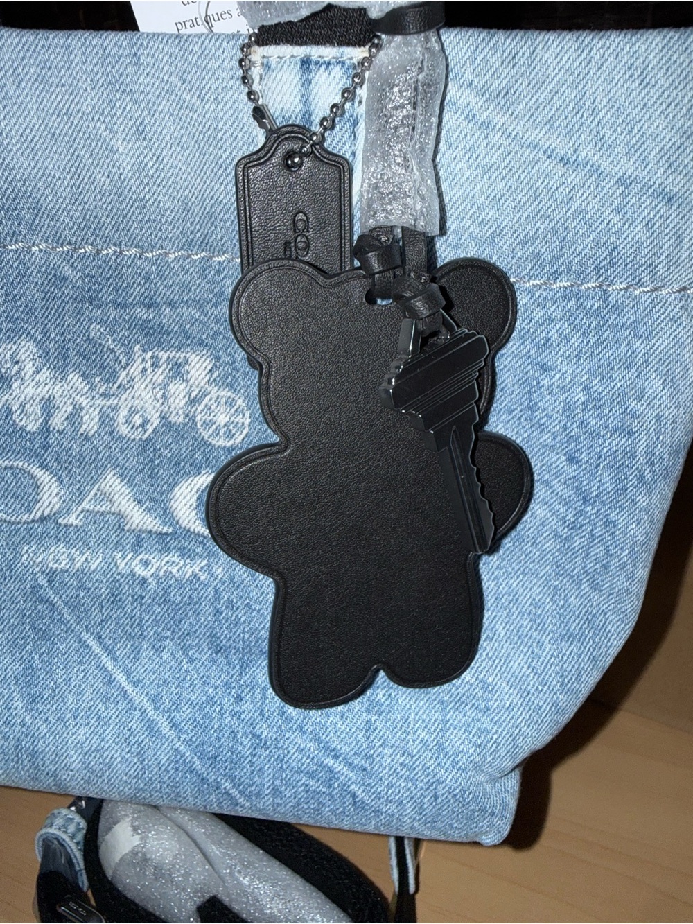 Coach Outlet Mini Tour Tote Bag In Loved Denim with charms - Picture 10 of 15